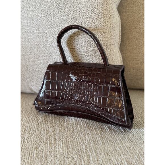 Vintage Y2K Mini Oxblood Brown Croc Embossed Patent Leather Abstract Handbag - Picture 1 of 16